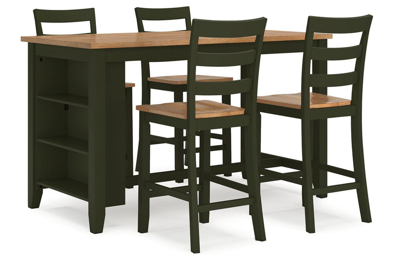Gesthaven Natural/Green Counter Height Dining Table and 4 Barstools -  Ashley - Lara Furniture
