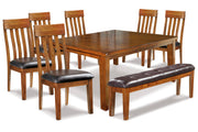 Ralene Medium Brown Dining Table and 6 Chairs and Bench -  Ashley - Lara Furniture