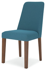 Lyncott Brown Round Dining Table and 4 Blue/Brown Chairs from Ashley - Lara Furniture