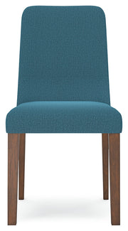 Lyncott Brown Round Dining Table and 4 Blue/Brown Chairs from Ashley - Lara Furniture