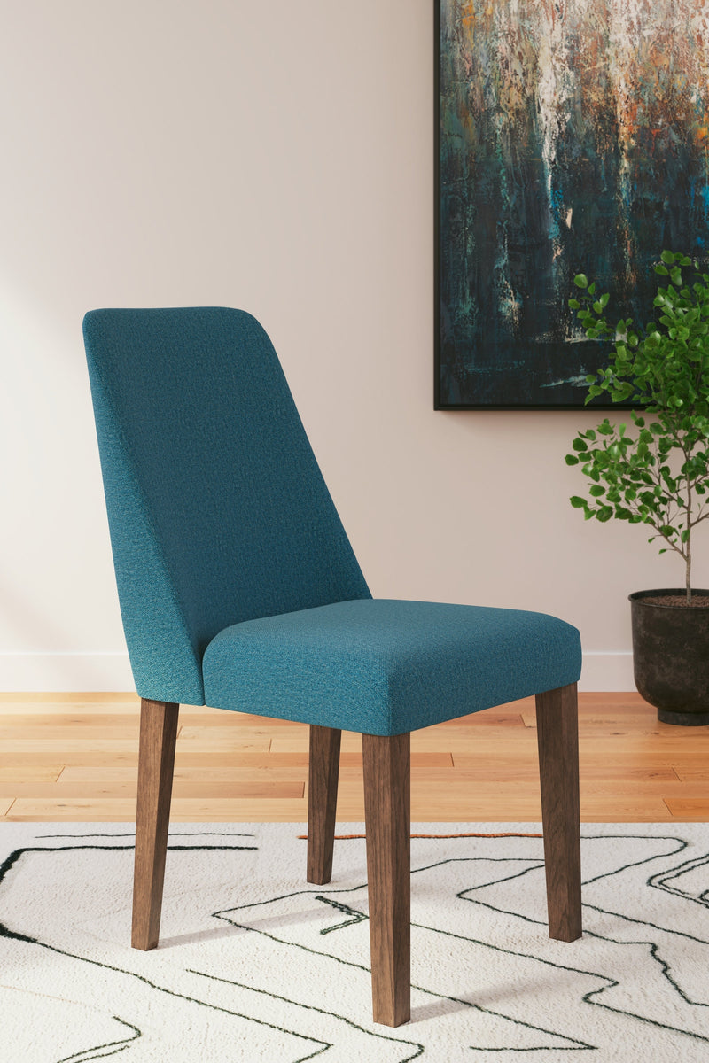 Lyncott Brown Round Dining Table and 4 Blue/Brown Chairs from Ashley - Lara Furniture