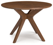 Lyncott Brown Round Dining Table and 4 Blue/Brown Chairs from Ashley - Lara Furniture