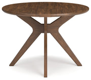 Lyncott Brown Round Dining Table and 4 Blue/Brown Chairs from Ashley - Lara Furniture