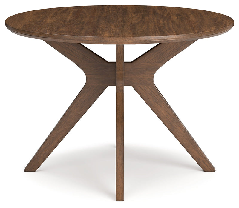 Lyncott Brown Round Dining Table and 4 Blue/Brown Chairs from Ashley - Lara Furniture