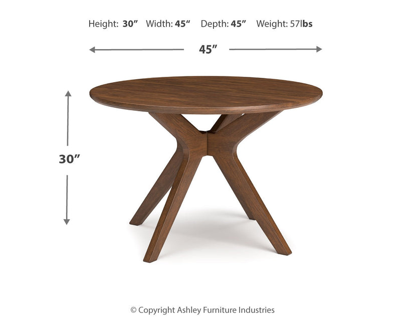 Lyncott Brown Round Dining Table and 4 Blue/Brown Chairs from Ashley - Lara Furniture