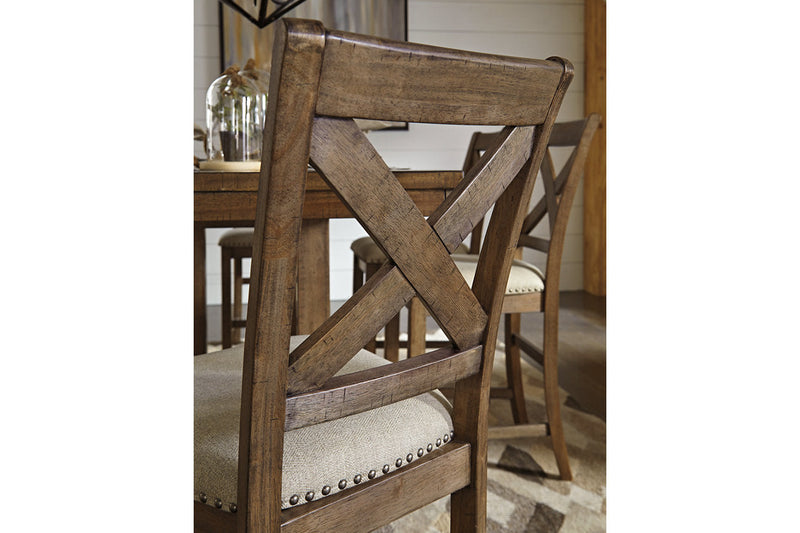 Moriville Grayish Brown Counter Height Dining Table with 4 Barstools and Bench -  Ashley - Lara Furniture