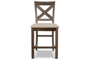 Moriville Grayish Brown Counter Height Dining Table with 4 Barstools, Bench, and Server -  Ashley - Lara Furniture