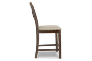 Moriville Grayish Brown Counter Height Dining Table with 4 Barstools and Bench -  Ashley - Lara Furniture