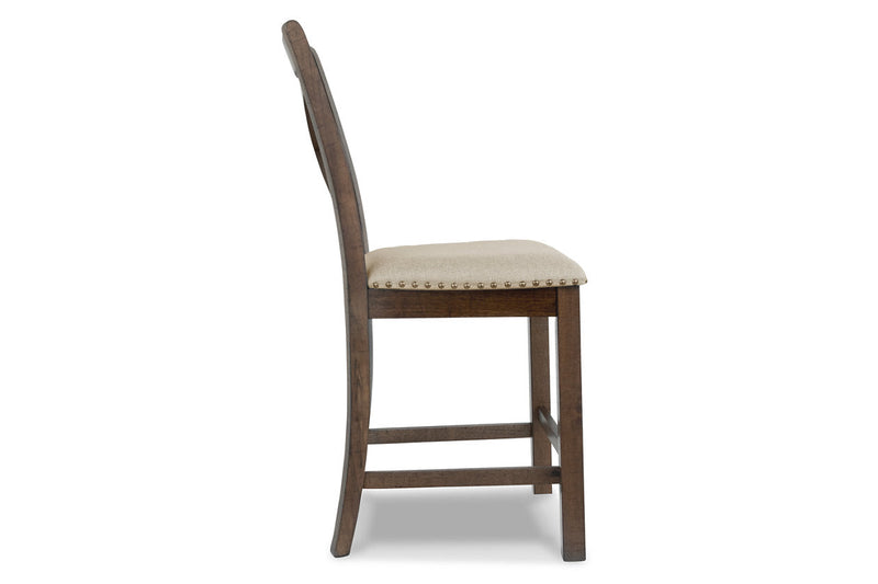 Moriville Grayish Brown Counter Height Dining Table with 4 Barstools, Bench, and Server -  Ashley - Lara Furniture
