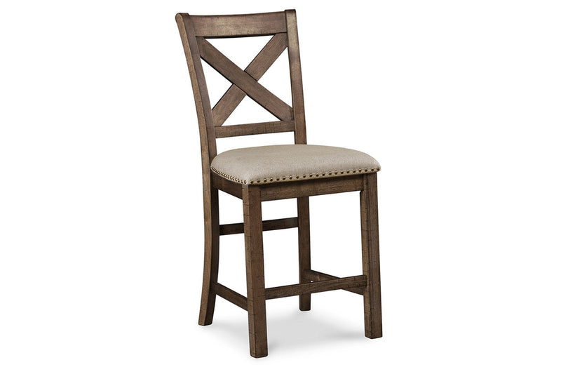 Moriville Beige Counter Height Dining Table and 6 Barstools -  Ashley - Lara Furniture