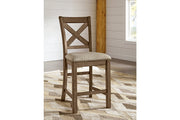 Moriville Grayish Brown Counter Height Dining Table with 4 Barstools, Bench, and Server -  Ashley - Lara Furniture