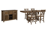 Moriville Grayish Brown Counter Height Dining Table, 4 Barstools and Server -  Ashley - Lara Furniture