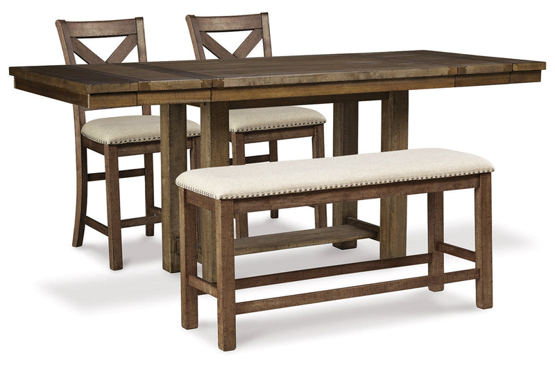 Moriville Beige Counter Height Dining Table and 2 Barstools and Bench -  Ashley - Lara Furniture