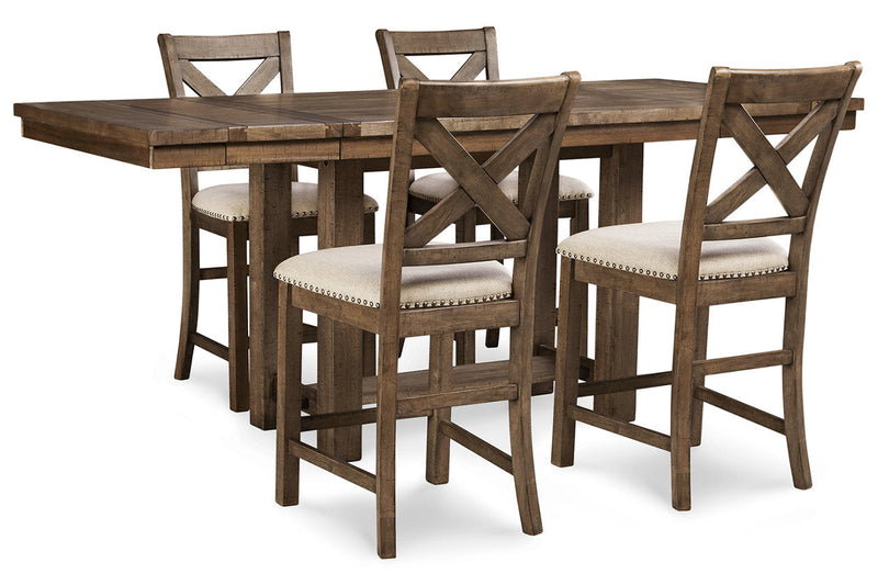 Moriville Grayish Brown Counter Height Dining Table and 4 Barstools -  Ashley - Lara Furniture
