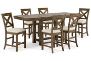 Moriville Beige Counter Height Dining Table and 6 Barstools -  Ashley - Lara Furniture