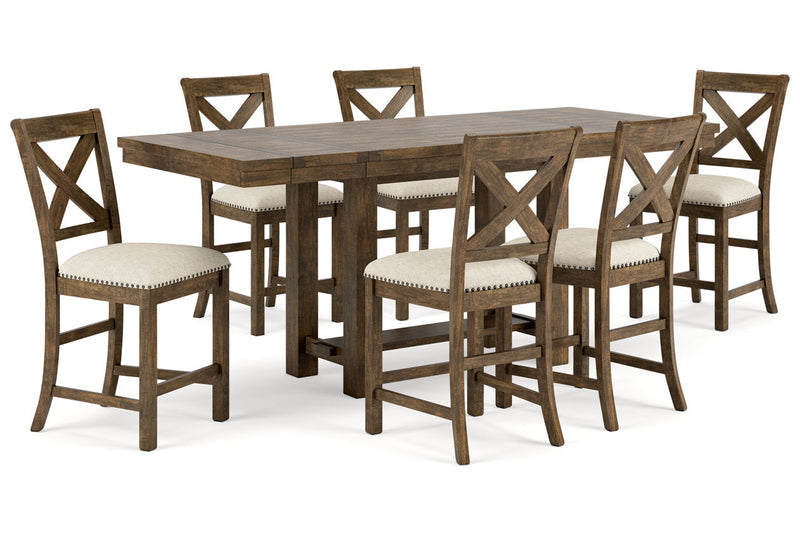 Moriville Beige Counter Height Dining Table and 6 Barstools -  Ashley - Lara Furniture
