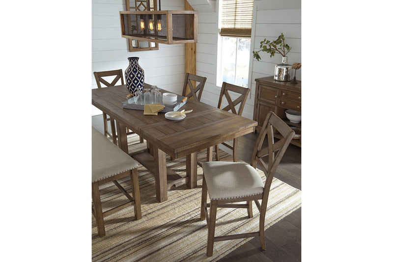 Moriville Grayish Brown Counter Height Dining Table, 4 Barstools and Server -  Ashley - Lara Furniture