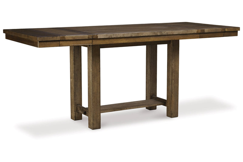 Moriville Grayish Brown Counter Height Dining Table, 4 Barstools and Server -  Ashley - Lara Furniture