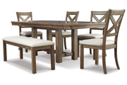 Moriville Beige Dining Table and 4 Chairs and Bench -  Ashley - Lara Furniture