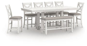 Robbinsdale Antique White Counter Height Extension Dining Table, 6 Barstools and Bench from Ashley - Lara Furniture