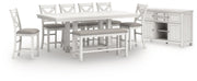Robbinsdale Antique White Counter Height Dining Table and 6 Barstools and Bench with Storage from Ashley - Lara Furniture