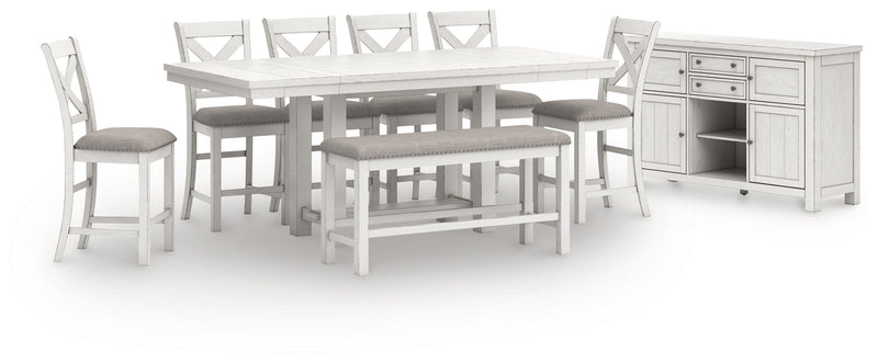 Robbinsdale Antique White Counter Height Dining Table and 6 Barstools and Bench with Storage from Ashley - Lara Furniture
