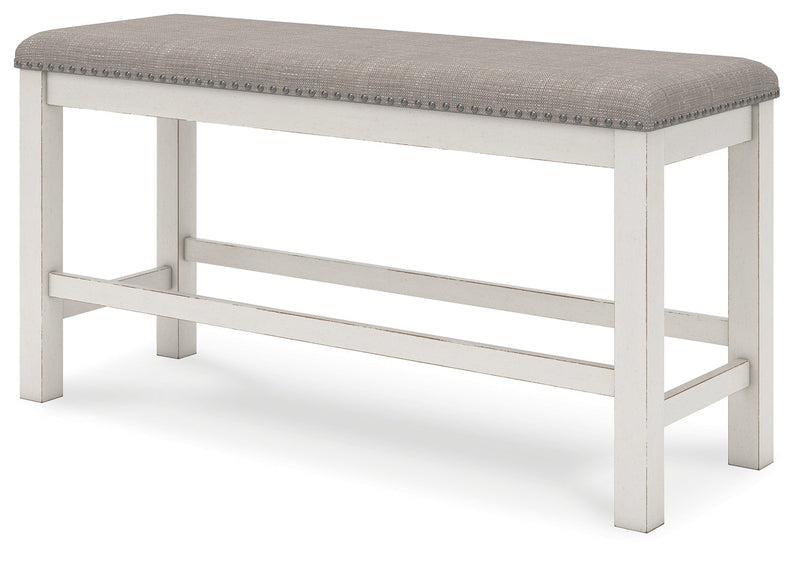 Robbinsdale Antique White Counter Height Dining Table and 6 Barstools and Bench with Storage from Ashley - Lara Furniture