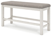 Robbinsdale Antique White Counter Height Extension Dining Table, 6 Barstools and Bench from Ashley - Lara Furniture