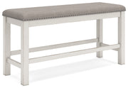 Robbinsdale Antique White Counter Height Extension Dining Table, 6 Barstools and Bench from Ashley - Lara Furniture