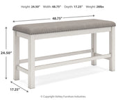 Robbinsdale Antique White Counter Height Extension Dining Table, 6 Barstools and Bench from Ashley - Lara Furniture