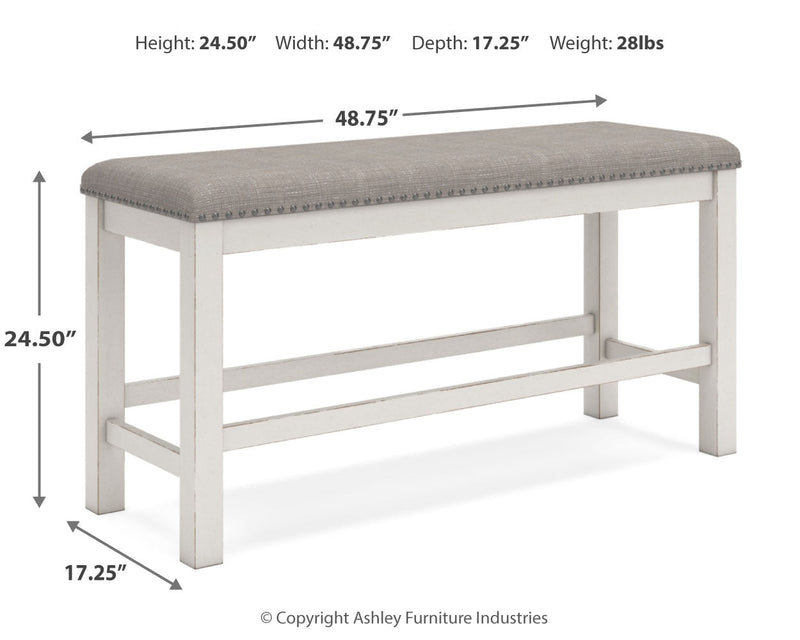 Robbinsdale Antique White Counter Height Extension Dining Table, 6 Barstools and Bench from Ashley - Lara Furniture