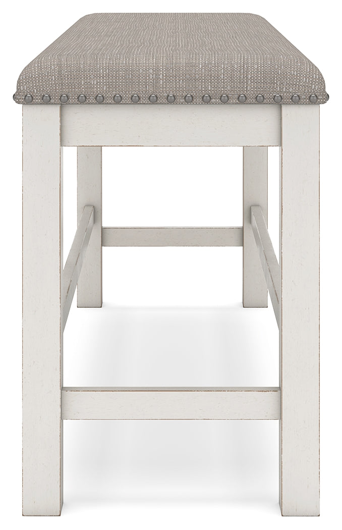 Robbinsdale Antique White Counter Height Extension Dining Table, 6 Barstools and Bench from Ashley - Lara Furniture