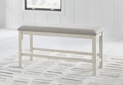 Robbinsdale Antique White Counter Height Extension Dining Table, 6 Barstools and Bench from Ashley - Lara Furniture