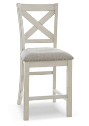 Robbinsdale Antique White Counter Height Extension Dining Table, 6 Barstools and Bench from Ashley - Lara Furniture