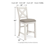 Robbinsdale Antique White Counter Height Extension Dining Table, 6 Barstools and Bench from Ashley - Lara Furniture