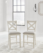 Robbinsdale Antique White Counter Height Extension Dining Table, 6 Barstools and Bench from Ashley - Lara Furniture