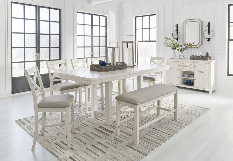 Robbinsdale Antique White Counter Height Dining Table and 6 Barstools and Bench with Storage from Ashley - Lara Furniture