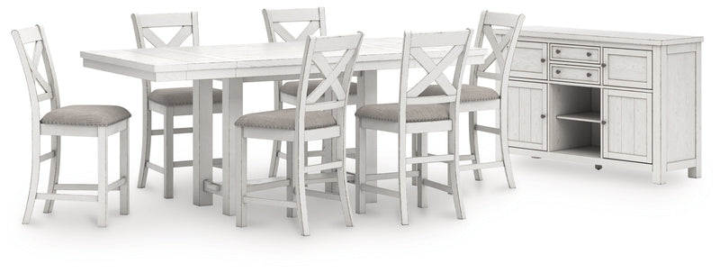 Robbinsdale Antique White Counter Height Dining Table and 6 Barstools with Storage from Ashley - Lara Furniture