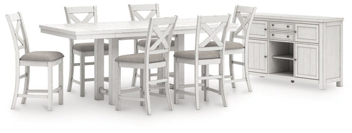 Robbinsdale Antique White Counter Height Dining Table and 6 Barstools with Storage from Ashley - Lara Furniture