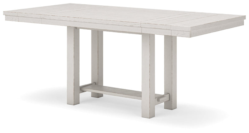 Robbinsdale Antique White Counter Height Extension Dining Table, 6 Barstools and Bench from Ashley - Lara Furniture