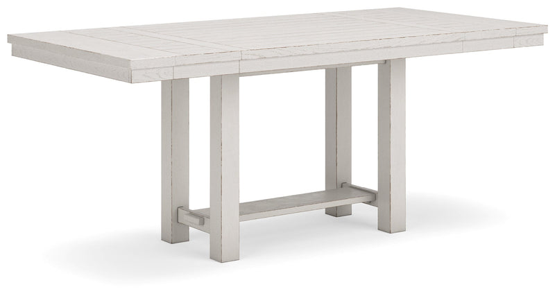 Robbinsdale Antique White Counter Height Extension Dining Table, 6 Barstools and Bench from Ashley - Lara Furniture