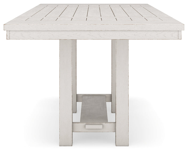 Robbinsdale Antique White Counter Height Extension Dining Table, 6 Barstools and Bench from Ashley - Lara Furniture
