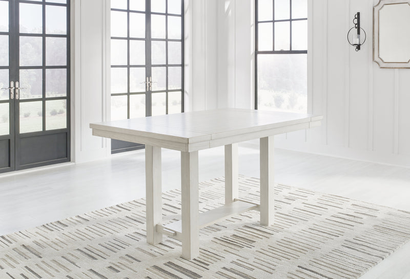 Robbinsdale Antique White Counter Height Dining Table and 6 Barstools and Bench with Storage from Ashley - Lara Furniture