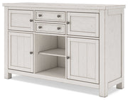 Robbinsdale Antique White Counter Height Dining Table and 6 Barstools and Bench with Storage from Ashley - Lara Furniture