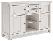 Robbinsdale Antique White Counter Height Dining Table and 6 Barstools and Bench with Storage from Ashley - Lara Furniture