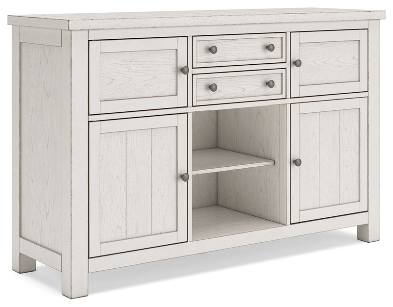 Robbinsdale Antique White Counter Height Dining Table and 6 Barstools and Bench with Storage from Ashley - Lara Furniture