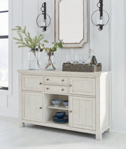 Robbinsdale Antique White Counter Height Dining Table and 6 Barstools and Bench with Storage from Ashley - Lara Furniture