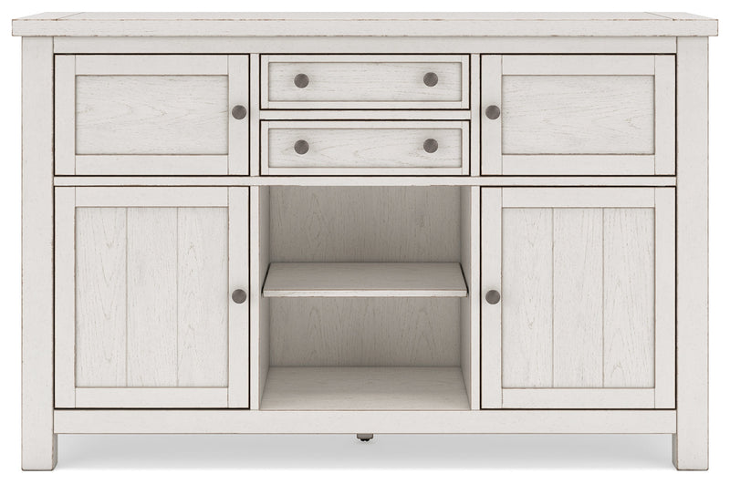 Robbinsdale Antique White Counter Height Dining Table and 6 Barstools and Bench with Storage from Ashley - Lara Furniture