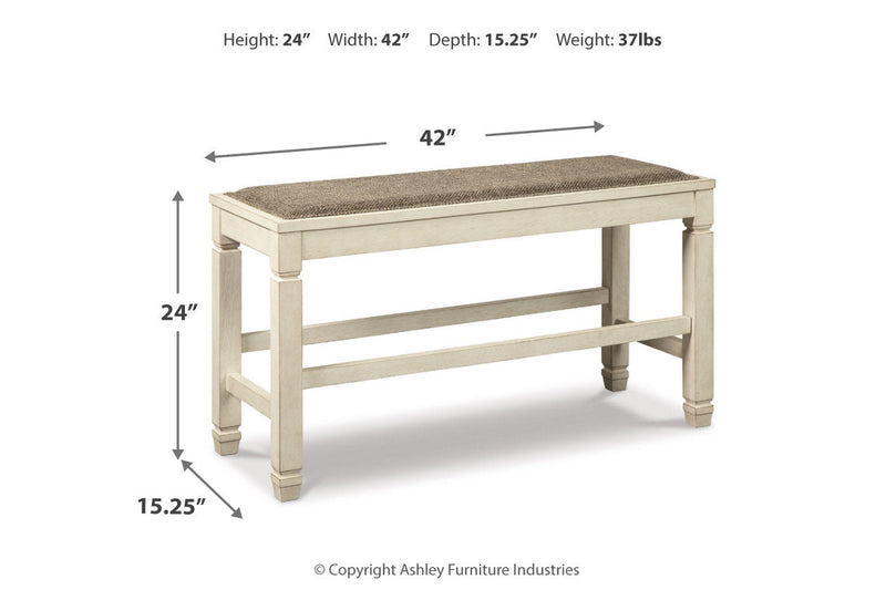 Bolanburg Antique White Counter Height Dining Table, 4 Barstools, Bench and Server -  Ashley - Lara Furniture