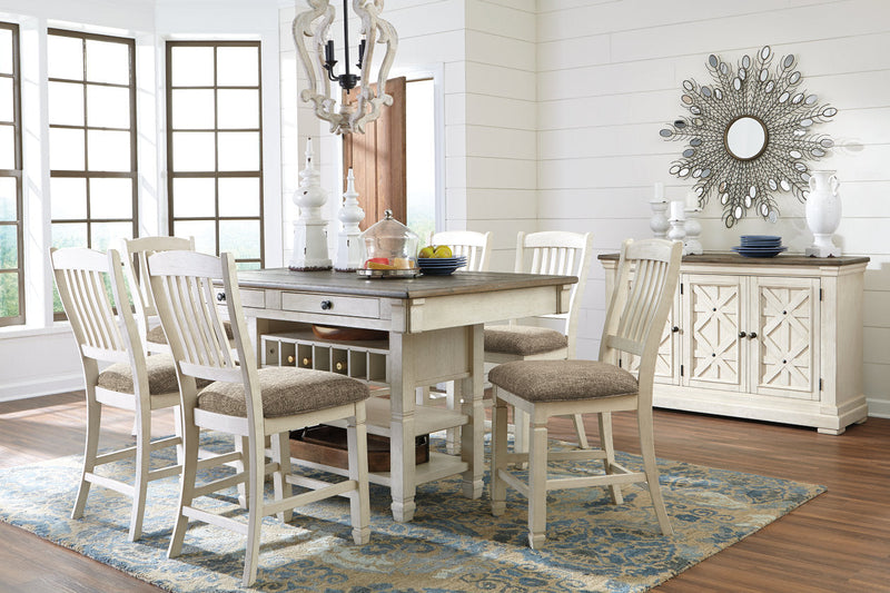 Bolanburg Two-tone Counter Height Dining Table and 6 Barstools with Server -  Ashley - Lara Furniture